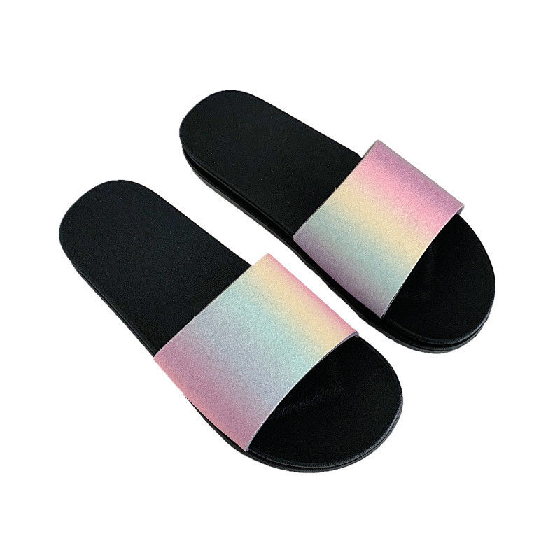Shining Rainbow Open Toe Flat Slippers Outdoor Iridescent Slide Sandals